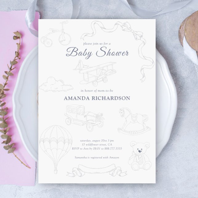 Invitation Toile de Jouy Nursery Baby Shower (Créateur téléchargé)
