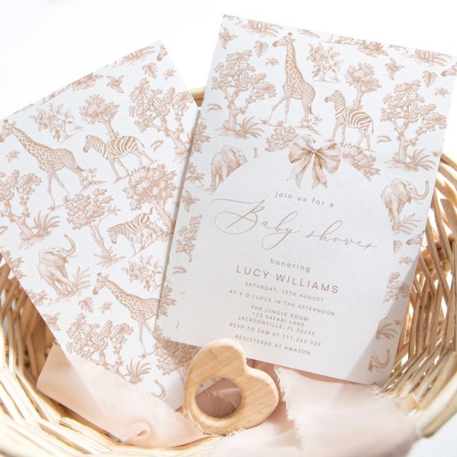 Invitation Toile de Jouy Safari Baby shower neutre pour les f (Créateur téléchargé)
