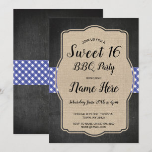 Invitation Toile de jute bleue de guingan de BBQ de fête