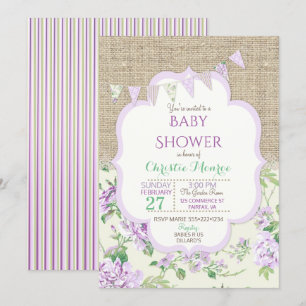 Invitation Toile de jute chic de dentelle de lavande de pays