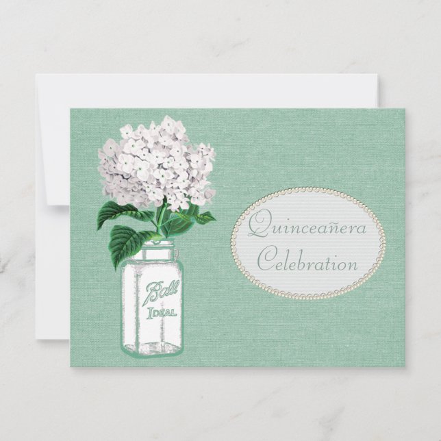 Invitation Toile de jute, pot et hortensia verts en bon état (Devant)