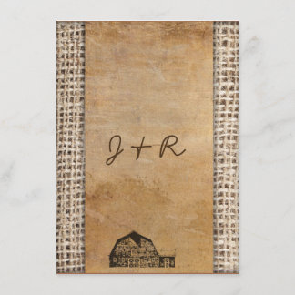 Invitation Toile de jute vintage de grange de pays rustique