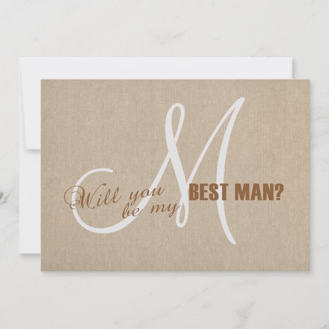 Invitation Toile de lin rustique Faire mon meilleur homme d'i (Devant)