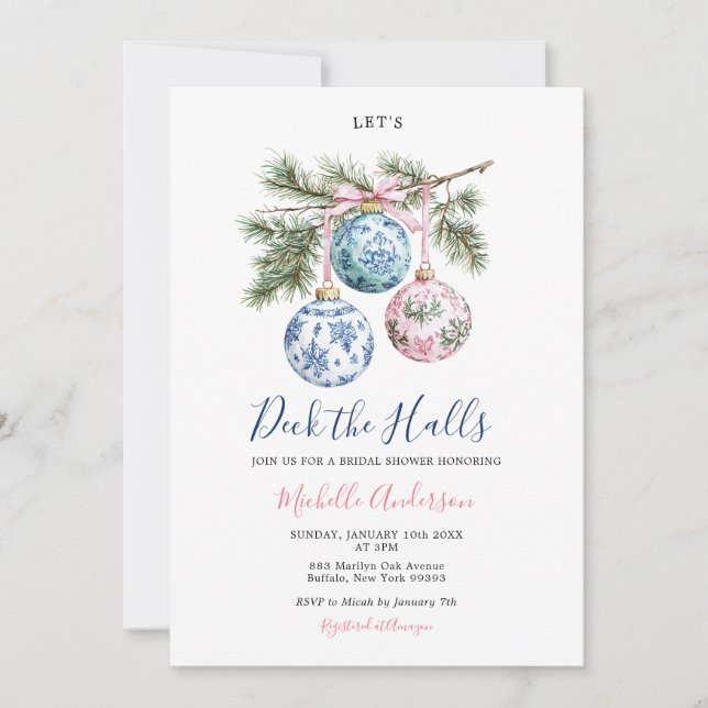 Invitation Toile de Noël Chinoiserie Fête des mariées ornemen (Devant)