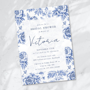 Invitation Toile de Porcelaine Bleue Fête des mariées Florale
