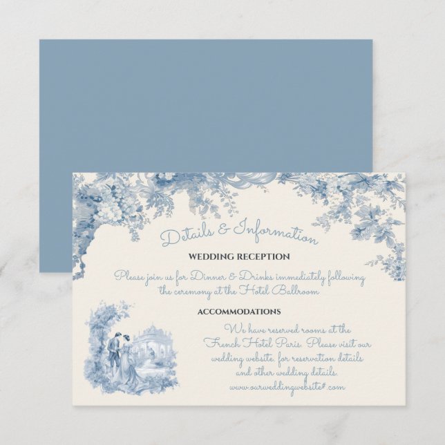 Invitation Toile Floral château Mariage Détails Information (Devant / Derrière)