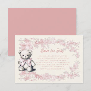 Invitation Toile Floral rose Teddy Livres pour bébé