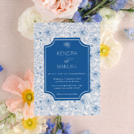 Invitation Toile Florale chic Mariage bleu français