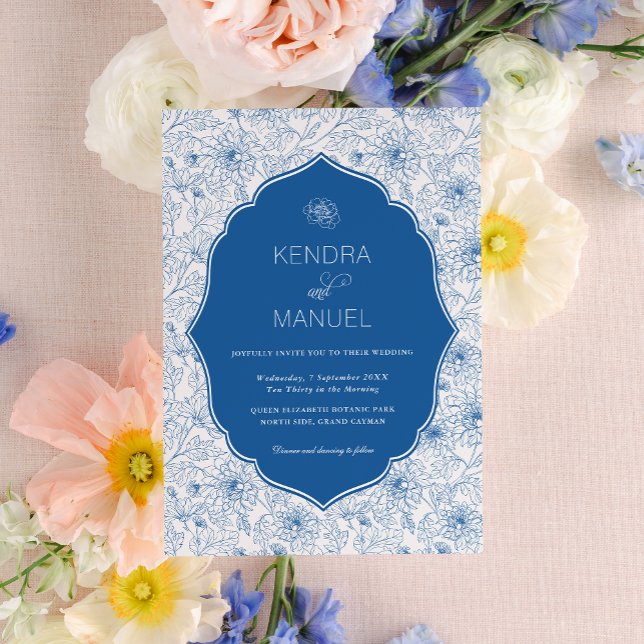 Invitation Toile Florale Fancy Mariage bleu français (Créateur téléchargé)