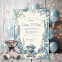 Toile Little Cowboy Teddy Bear Baby shower