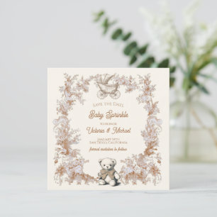 Invitation Toile Neutral Teddy Bear Carriage Enregistrer la d