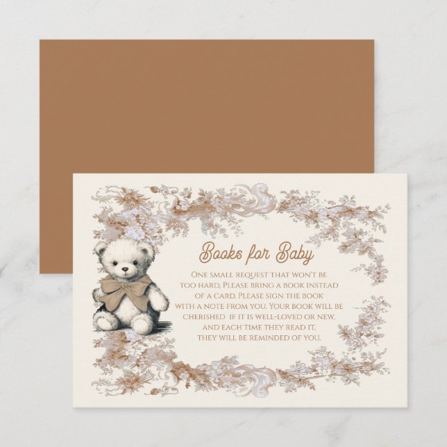 Invitation Toile Neutral Teddy Bear Livres pour bébé (Devant / Derrière)
