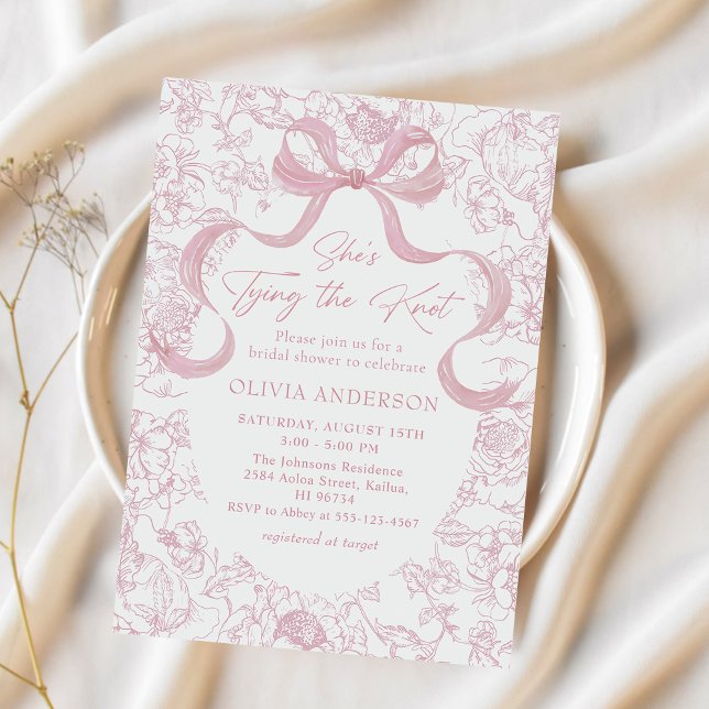 Invitation Toile Pink Bow Elle noue la Fête des mariées de no (Créateur téléchargé)