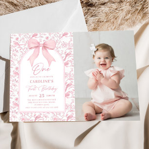 Invitation Toile Pink Bow Floral 1er Anniversaire Photo