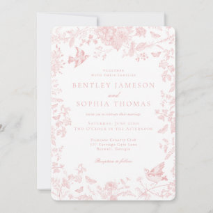 Invitation Toile rose De Jouy Mariage Floral français