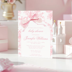 Invitation Toile rose française Floral Bow Boho Baby Girl Dou
