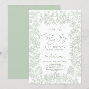 Invitation Toile Vintage cadre Baby shower garçon