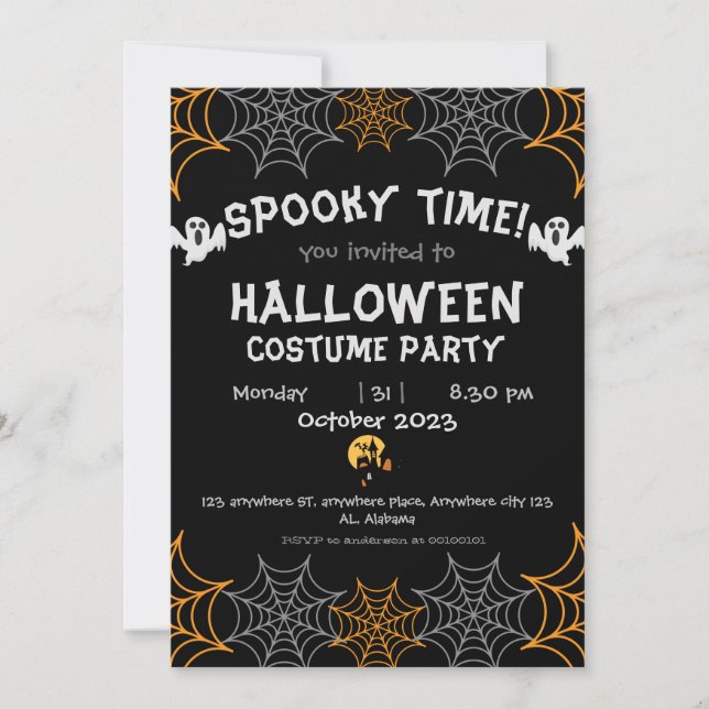 Invitation toiles d'araignée Orange Éffrayant Adult Halloween (Devant)