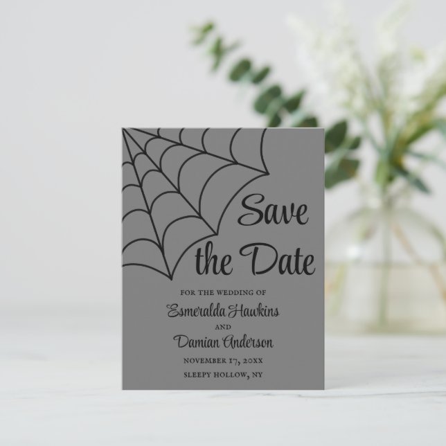 Invitation Toiles d'araignées Noir et gris gothique Enregistr (Debout devant)