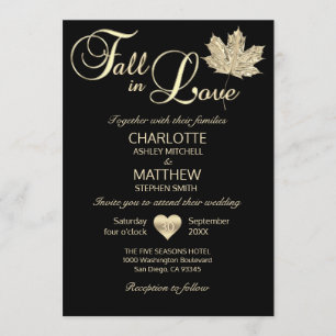 Invitation TOMBE CLASSIQUE EN AMOUR Mariage Maple Leaf en or 