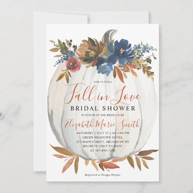 Invitation Tombe en amour Blue Floral Citrouille Fête des mar (Devant)