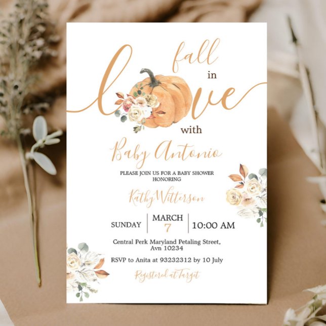 Invitation Tombe en amour Citrouille Baby shower floral (Créateur téléchargé)