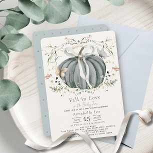 Invitation Tombe en amour Citrouille bleu Baby shower Fleur s