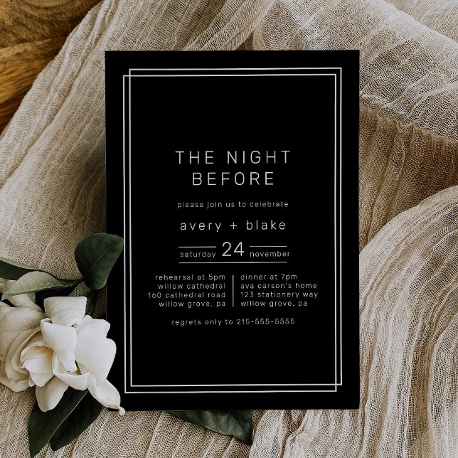 Invitation TOMBÉ Noir La Nuit Avant Le Dîner De Répétition (AVERY Dark Black The Night Before Rehearsal Dinner Invitation)