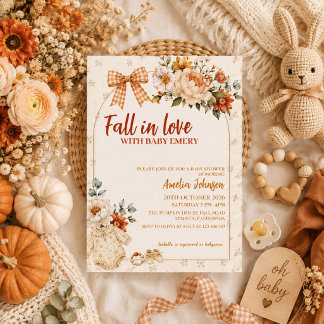 Invitation Tomber amoureux citrouille florale bohème baby sh