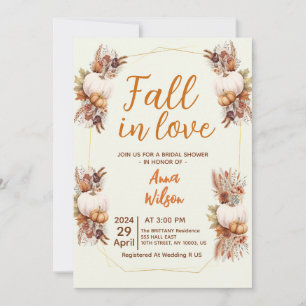 Invitation tomber amoureux de la citrouille blanche pampas ba