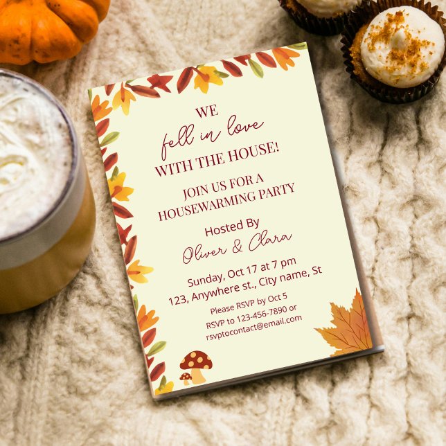 Invitation Tomber amoureux Feuilles d'automne Fête de la chal (Fall housewarming party invitation new home change of address we have moved moving party fall season)