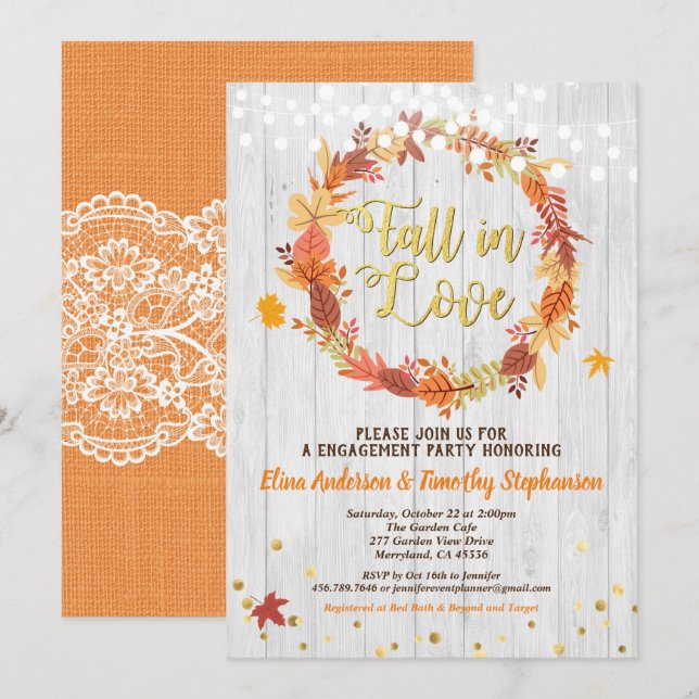 Invitation Tomber amoureux fiançailles wreath rustique (Devant / Derrière)