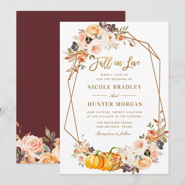 Invitation tomber amoureux, mariage géométrique floral (Devant / Derrière)