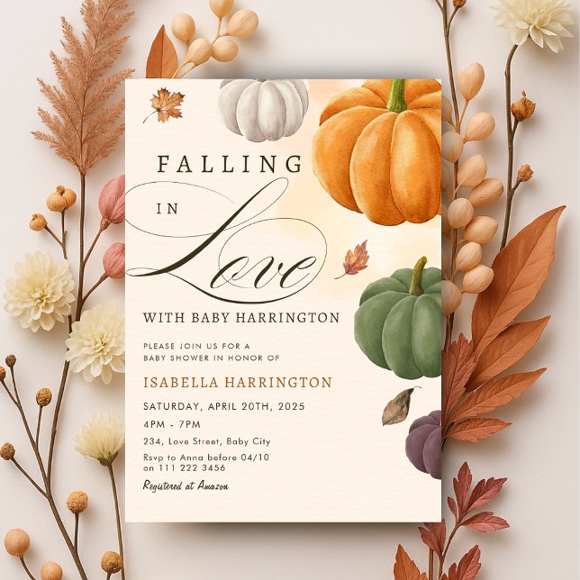 Invitation Tomber dans l'amour Automne Citrouille Baby shower (Falling in Love Fall Pumpkin Baby Shower Invitation)