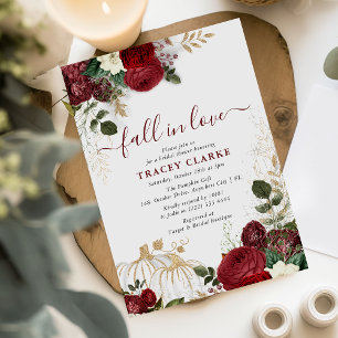 Invitation Tomber dans l'amour Automne Citrouille Floral Fête