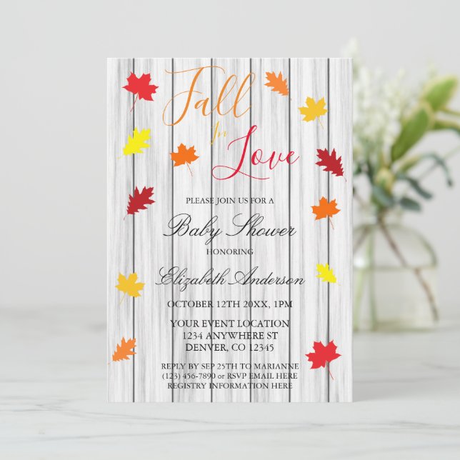 Invitation Tomber dans l'amour Automne Feuilles Baby shower (Debout devant)