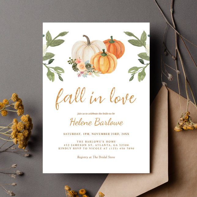 Invitation Tomber dans l'amour Citrouille Fête des mariées fl (Fall In Love Pumpkin Floral Bridal Shower Invitation)