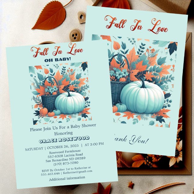 Invitation Tomber dans l'amour Citrouille Rustic Country Baby (Fall In Love Pumpkin Rustic Country Baby Shower Invitation)