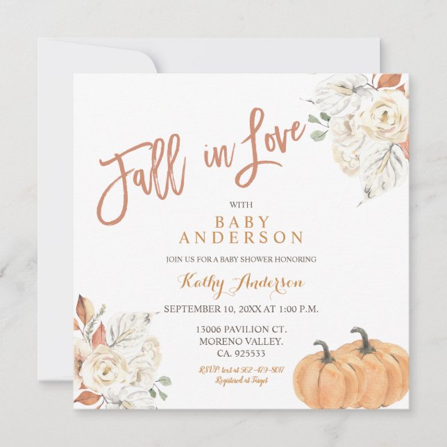 Invitation Tomber dans l'amour Rustique Baby shower Citrouill (Devant)