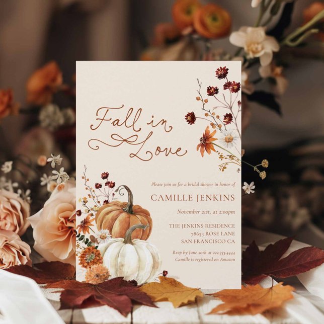 Invitation Tomber dans l'amour Rustique Citrouille Fête des m (Fall in Love Rustic Autumn Bridal Shower invitation)
