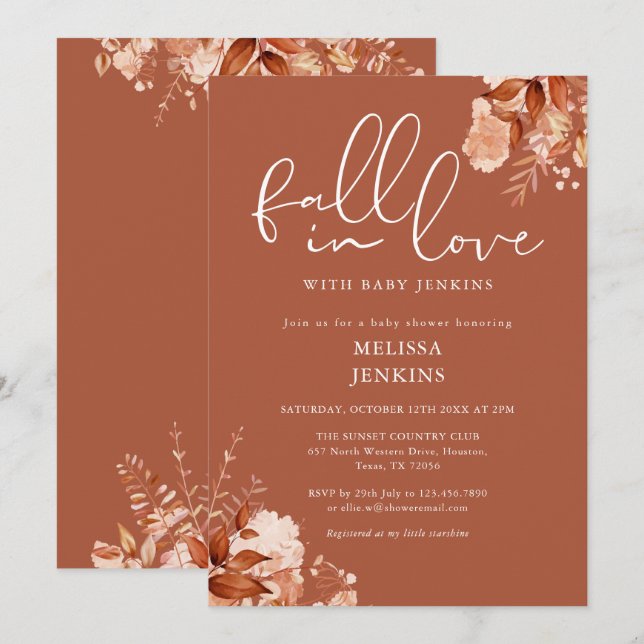 Invitation Tomber dans l'amour Rustique Floral Baby shower d' (Devant / Derrière)