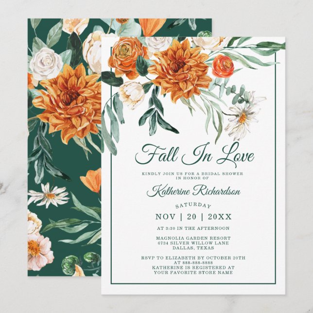 Invitation Tomber Dans L'Amour Rustique Floral Fête des marié (Devant / Derrière)