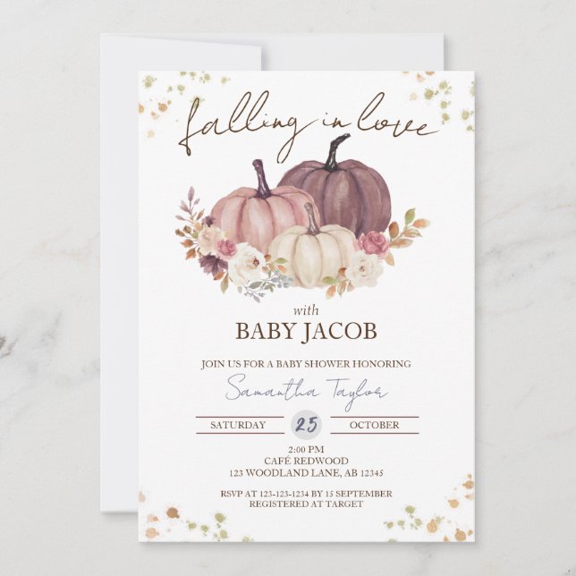 Invitation Tomber dans le Baby shower d'amour, Rustique Flora (Devant)