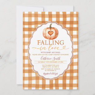 Invitation Tombez amoureux Cœur Citrouille Baby shower Gingha