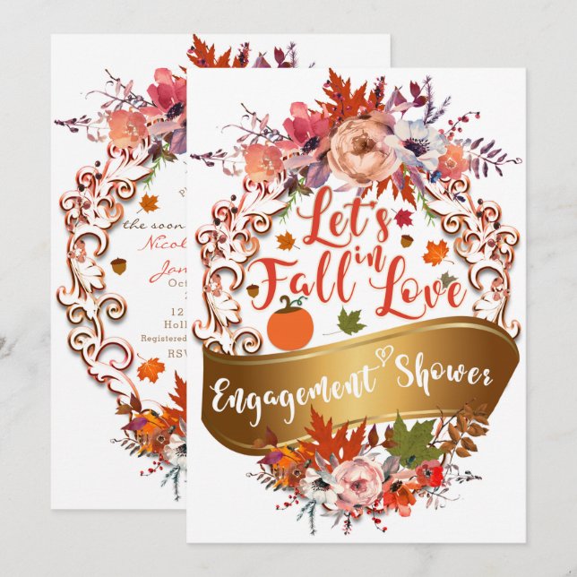 Invitation Tombons amoureux Automne Floral FIANÇAILLES DOUCHE (Devant / Derrière)