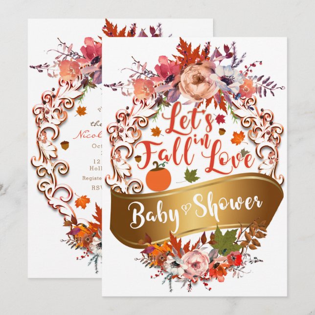 Invitation Tombons amoureux BABY SHOWER floral d'automne (Devant / Derrière)