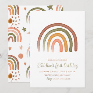Invitation Tonage Terre Aquarelle Arc-en-ciel Boho Anniversai