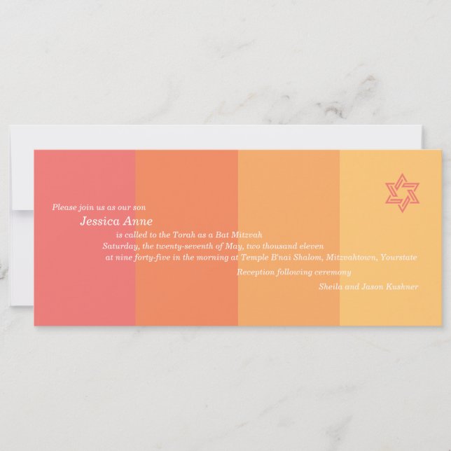 Invitation Tonal Orange Bat mitzvah (Devant)