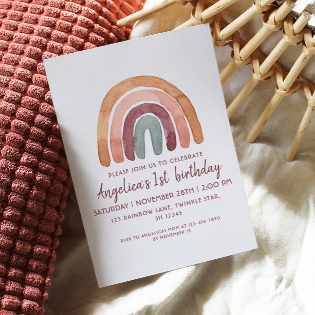 Invitation Tone Terre arc-en-ciel 1er anniversaire fille (Créateur téléchargé)
