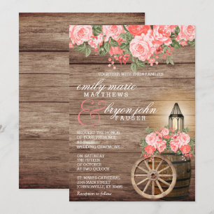 Invitation Tonneau en bois patiné et fleurs de corail